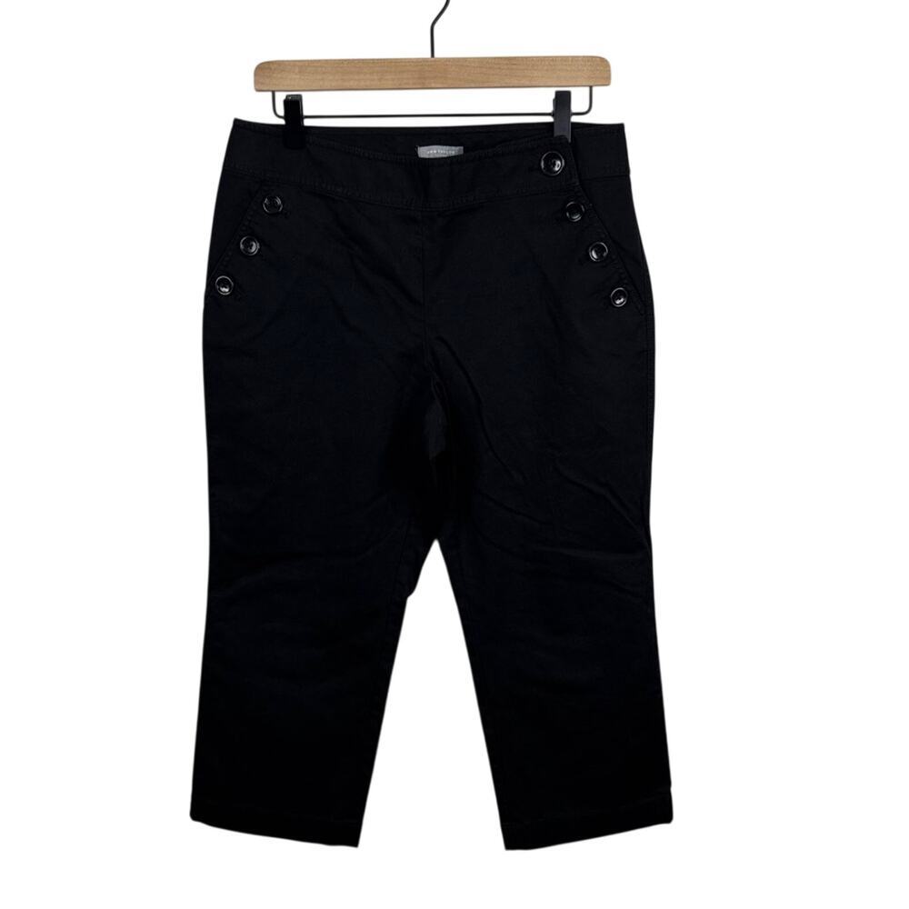Ann Taylor Petite Black Sailor Button Capri Pants 10P Cropped Nautical Office